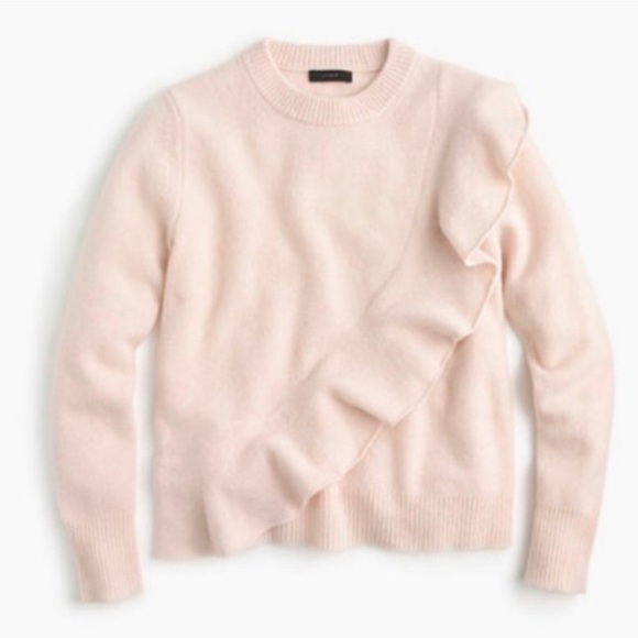 J. Crew Merino Wool Diagonal Ruffle Pullover Sweater Pink SZ XXS - Picture 8 of 15